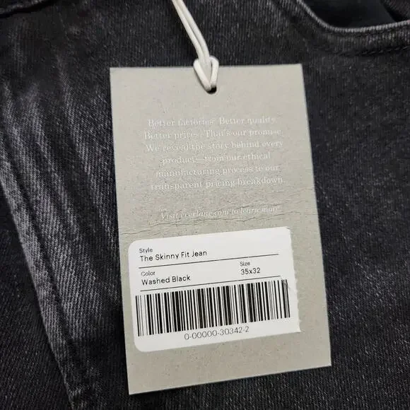 NWT Everlane The Skinny Fit Washed Black Jean Size 35x32